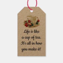 Etiqueta Para Presente Taça Editável e Saucer Com Rosa Tea Bag Pouch