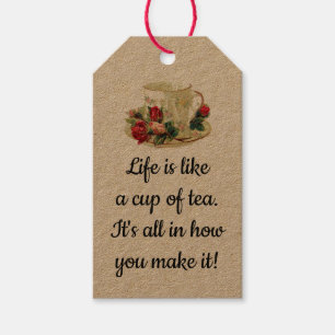 Etiqueta Para Presente Taça Editável e Saucer Com Rosas Tea Bag Pouch