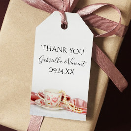 Etiqueta Para Presente Taça Floral Cor-de-Rosa com Marcas de Favor de Cas