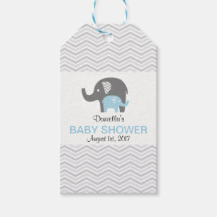 Etiqueta Para Presente Tag azul do chá de fraldas do elefante de Chevron