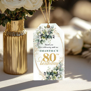 Etiqueta Para Presente Tag Boho 80º Aniversário Folhagem Verde