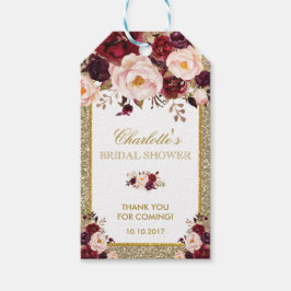 Etiqueta Para Presente Tag de Favorito da Glitter Burgundy Flor de Blush 