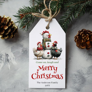 Etiqueta Para Presente Tag de Natal Galinhas Excêntricas Alegres Editável