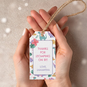 Etiqueta Para Presente Tag de presente de aniversário de dinossauro rosa 