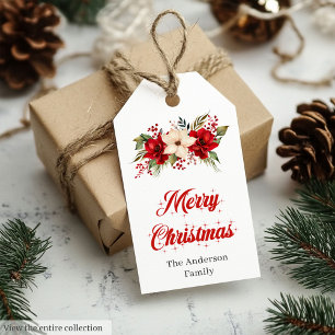 Etiqueta Para Presente Tag de Presente de Natal Editável Poinsettia Verme