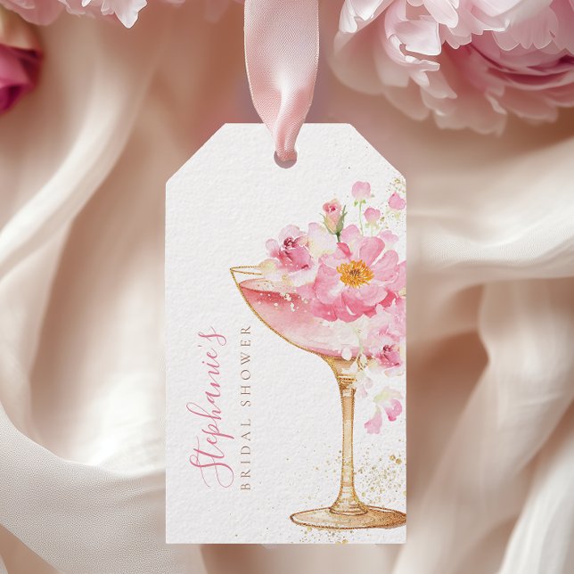 Etiqueta Para Presente Tag de Prosecco Pétalas de Ouro Rosa para Chá de N (Criador carregado)
