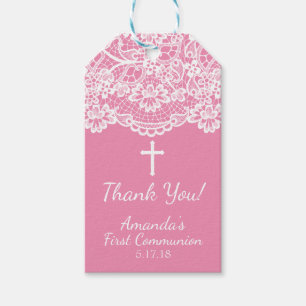 Etiqueta Para Presente Tag do presente do comunhão do laço cor-de-rosa