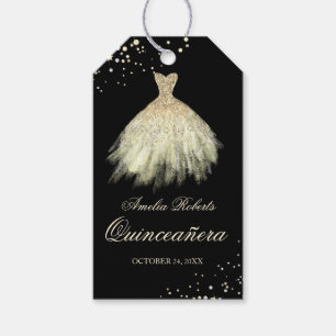 Etiqueta Para Presente Tag Dourados pretos de Quinceanera do vestido da