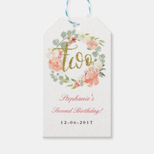 Etiqueta Para Presente Tag florais Dourados cor-de-rosa da grinalda do