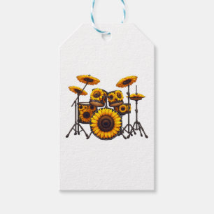 Etiqueta Para Presente Tambores Flor de Girassol Música Musical Floral