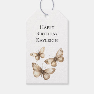 Etiqueta Para Presente Tan Brown Cream Butterflies Aniversário