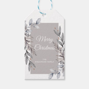 Etiqueta Para Presente Tan & Cinza Winter Foliage Feliz Natal