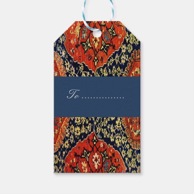 Etiqueta Para Presente tapete oriental em azul&laranja (Frente)