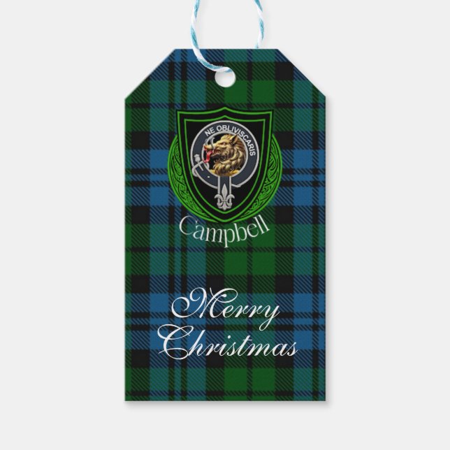 Etiqueta Para Presente Tartan e Brasão do Clã Escocês Campbell (Frente)
