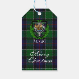 Etiqueta Para Presente Tartan e Brasão do Clã Escocês Leslie