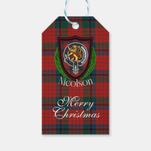 Etiqueta Para Presente Tartan e Brasão do Clã Escocês Nicolson
