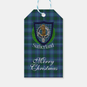 Etiqueta Para Presente Tartan e Brasão do Clã Escocês Sutherland