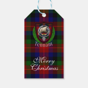 Etiqueta Para Presente Tartan e Brasão do Clã Escocês Tennant
