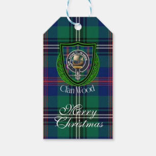 Etiqueta Para Presente Tartan e Brasão do Clã Escocês Wood