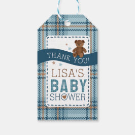 Etiqueta Para Presente Tartan Teddy Bear, Baby Boy Shower FAVOR TAG
