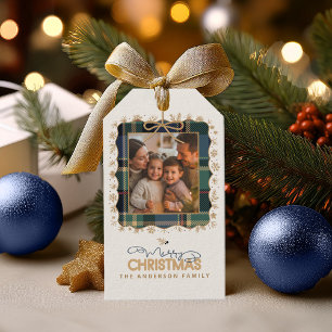 Etiqueta Para Presente Tartan Trim Christmas One Photo Template ID1141B