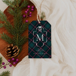 Etiqueta Para Presente Tartan Verde e Rosa | Natal com Monograma Personal