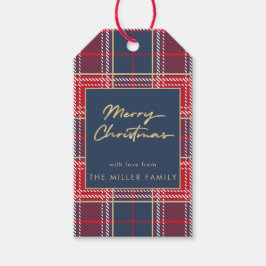 Etiqueta Para Presente Tartan Xadrez Vermelho Azul Marinho Falso Dourado