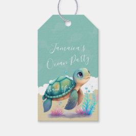 Etiqueta Para Presente Tartaruga Aquarela Oceano Praia Aniversário Obriga