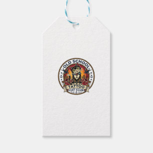 Etiqueta Para Presente Tatuagem Antiga Escola Gato Gatinho Fofo Design - 
