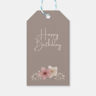 Etiqueta Para Presente Taupe e Rosa Floral Etiqueta de Presente de Aniver