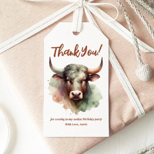 Etiqueta Para Presente Taurus Watercolor Bull Festa de aniversário Tema Z