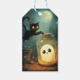 Etiqueta Para Presente Te peguei - Gato Halloween e Fantasma