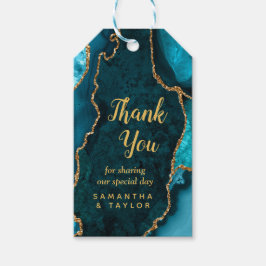 Etiqueta Para Presente Teal Blue e Dourado casamento Agate Obrigado