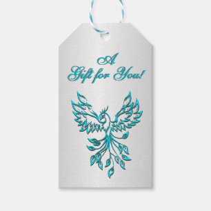 Etiqueta Para Presente Teal Blue Phoenix com texto em prata
