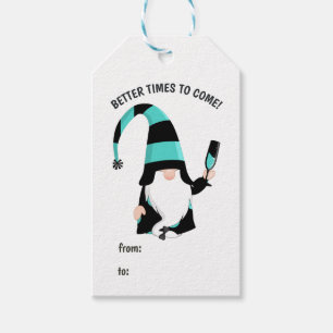 Etiqueta Para Presente Teal e Preto Gnome Felizes Festas