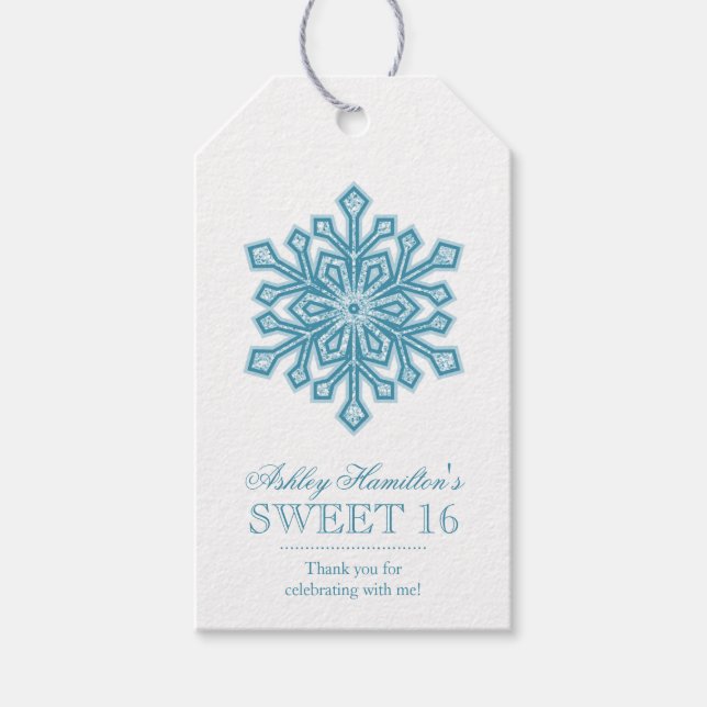 Etiqueta Para Presente Teal Snowflake Faux Glitter Sweet 16 Winter (Frente)