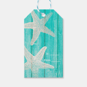Etiqueta Para Presente Teal Wood & Starfish Beach Partido Elegante