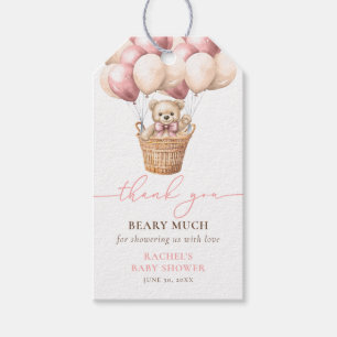 Etiqueta Para Presente Teddy Bear Balloon Pink Girl Chá de fraldas Obriga