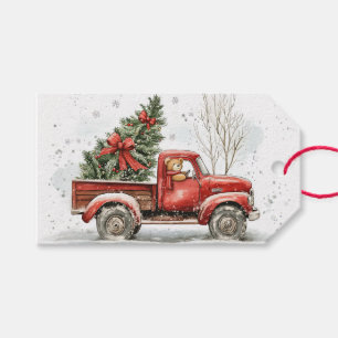 Etiqueta Para Presente Teddy Bear Old Red Truck Natais vintages