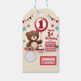 Etiqueta Para Presente Teddy Bear Picnic Feliz primeiro aniversario de pa