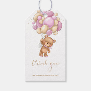 Etiqueta Para Presente Teddy Bear Pink Balloons Chá de fraldas Obrigado