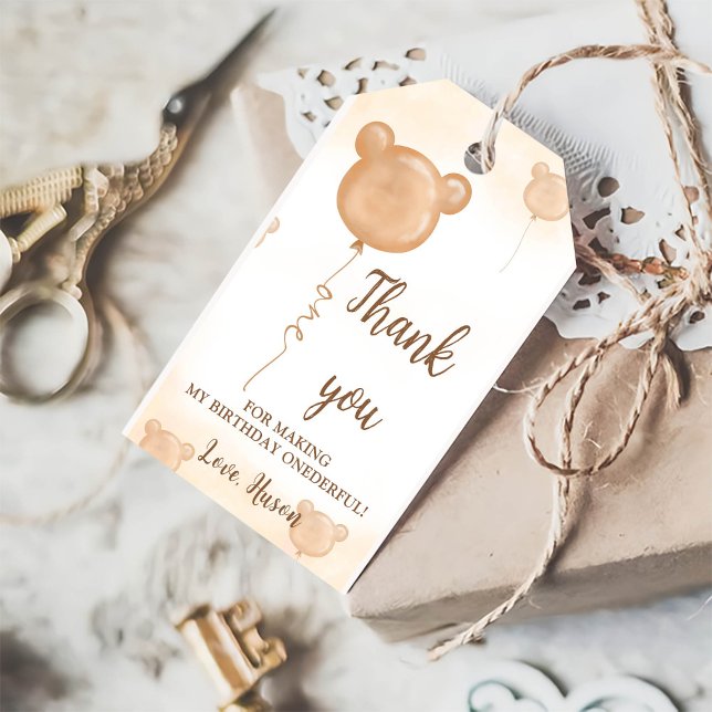 Etiqueta Para Presente Teddy Bear primeiro aniversario Obrigado (Criador carregado)