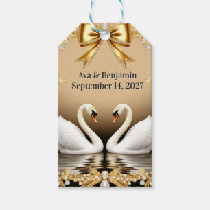 Etiqueta Para Presente 🦢 Tema de Casamento Romântico Cisne Dourado 💍