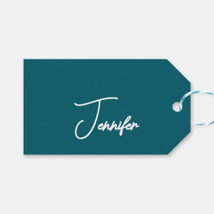 Etiqueta Para Presente Tendência Teal Escuro Nome Minimalista Moderno em