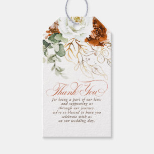 Etiqueta Para Presente Terracota e Flores Brancas Boho Obrigado