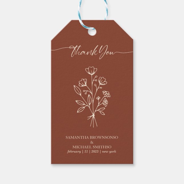 Etiqueta Para Presente Terracotta Caligrafia Boho Botânicos Obrigado (Frente)
