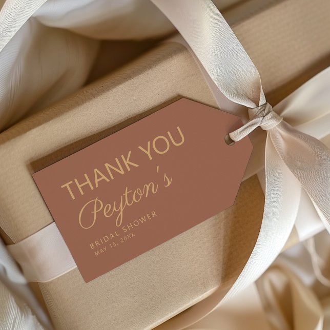 Etiqueta Para Presente Terracotta Rust Chá de panela Obrigado (Terracotta/burnt orange bridal shower custom "Thank you" gift tag)