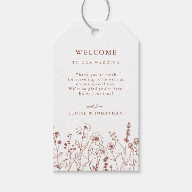 Etiqueta Para Presente Terracotta Rustic Floral Fall Wildflower Casamento (Frente)