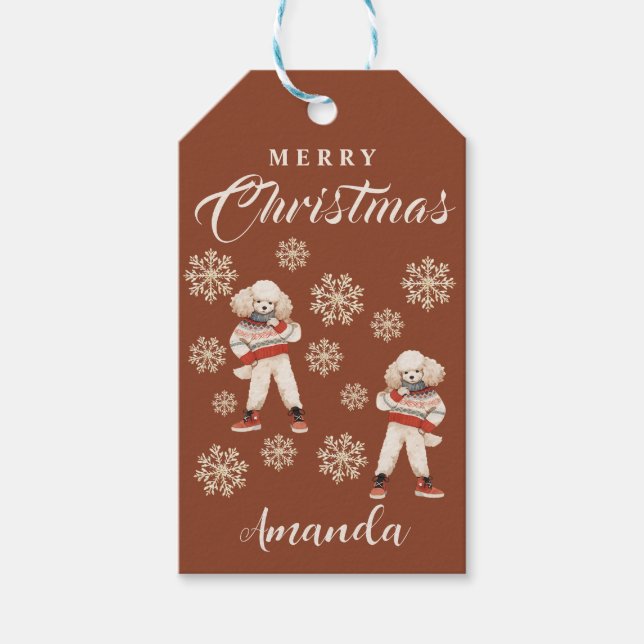 Etiqueta Para Presente Terracotta Snowflakes Poodle (Frente)