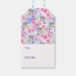 Etiqueta Para Presente Teste padrão dos unicórnios & dos rosas